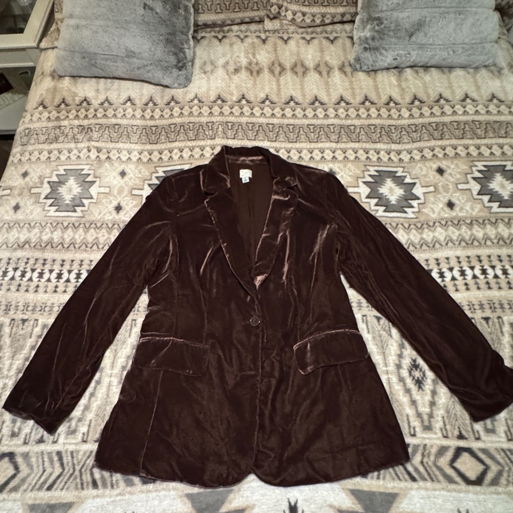 A New Day Chocolate Brown Velvet Blazer Jacket Size M